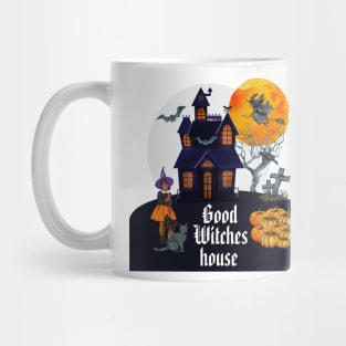 Spooky Halloween good witches  house. Mug